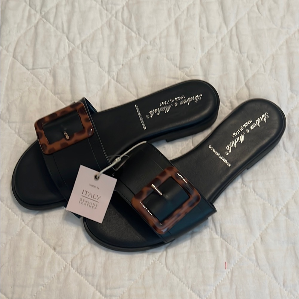 Italian Shoemakers Black and Brown Sandals with Minimalist Design